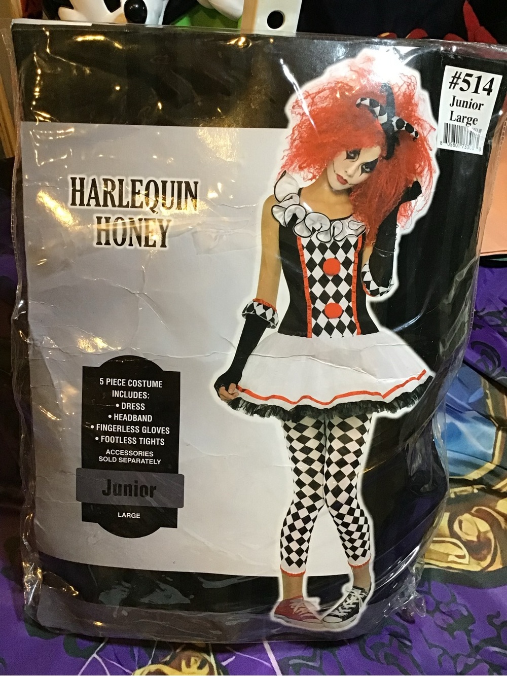 Harlequin honey junior halloween costume size junior large